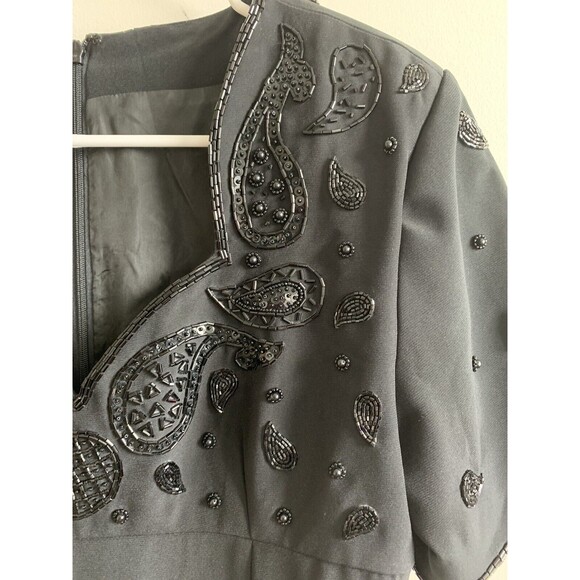 Morgan Taylor Evening Size 4 Black Beaded Dress Knee Length Short Sleeve - Picture 3 of 7